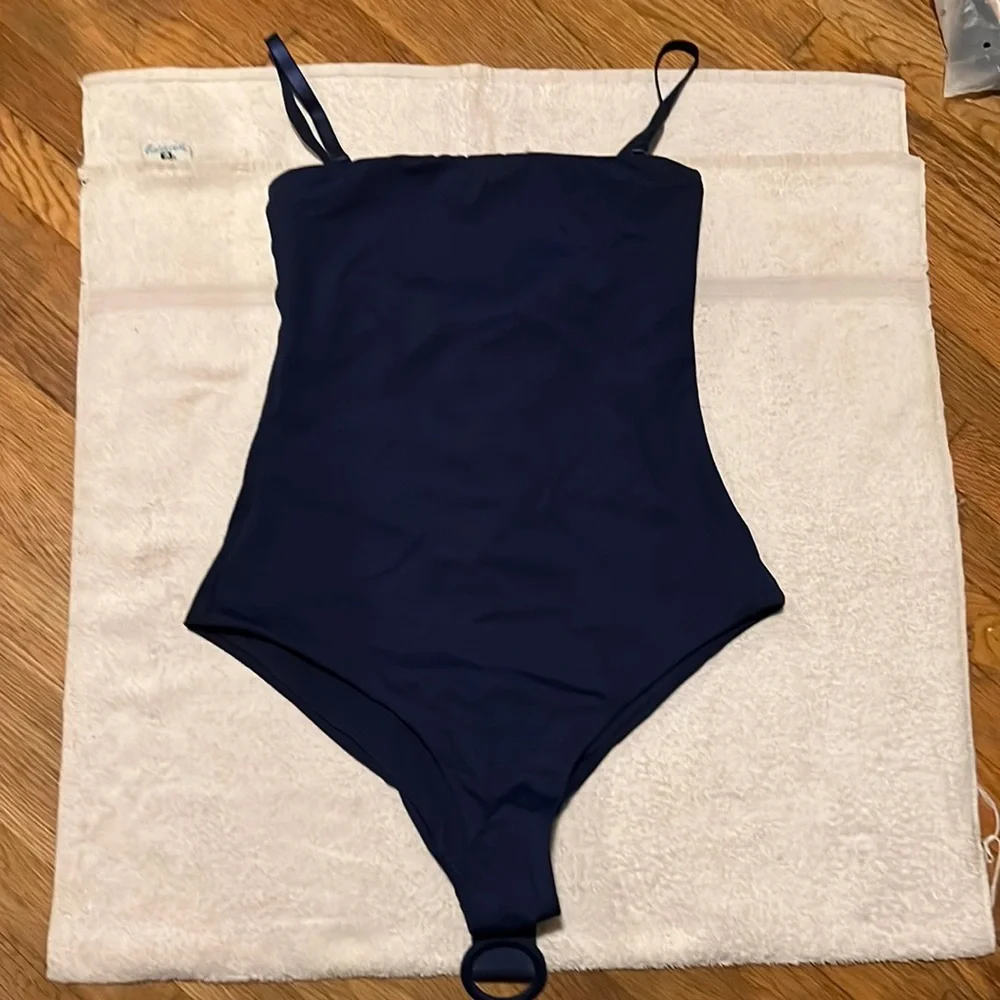 Women’s Navy One-Piece Swim Suit with Ring Accent